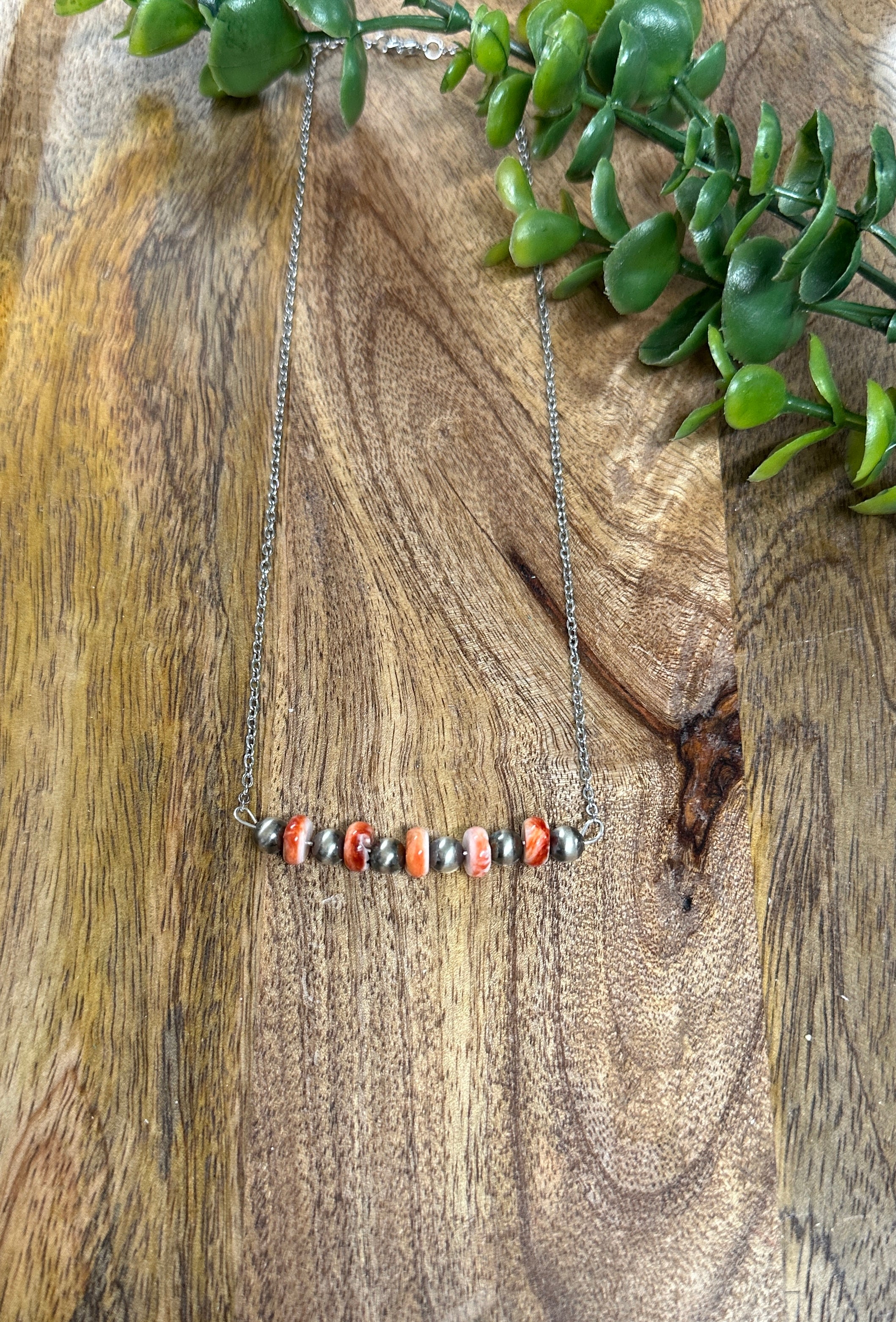 Handmade Spiny Oyster & Sterling Silver Pearl Necklace