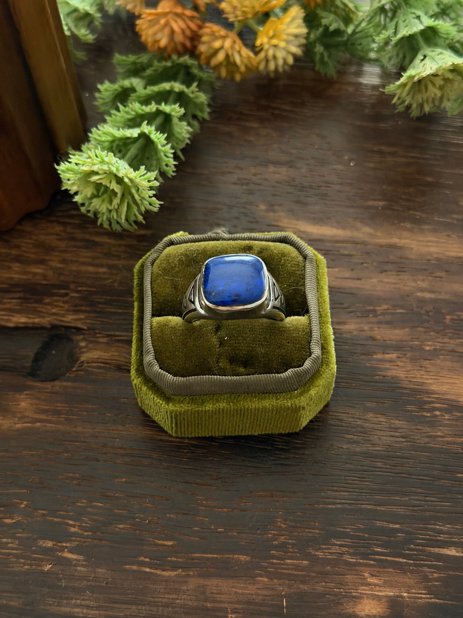 Navajo Made Lapis & Sterling Silver Cast Ring Size 11.5