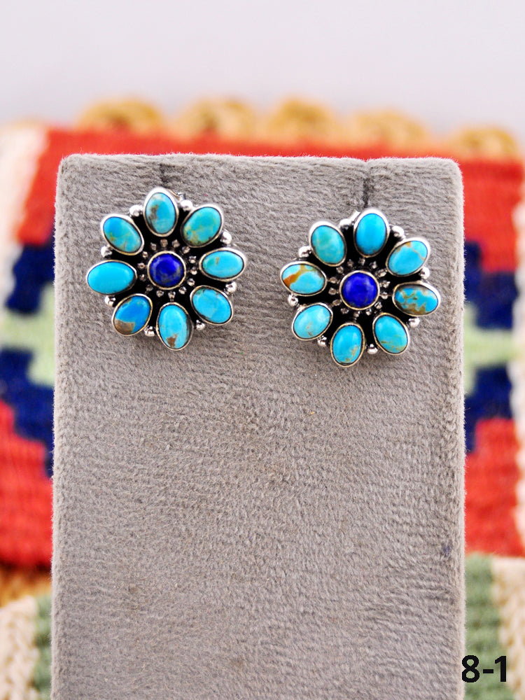 Southwest Made Lapis Lazuli with Kingman Turquoise & Sterling Silver Post Earrings
