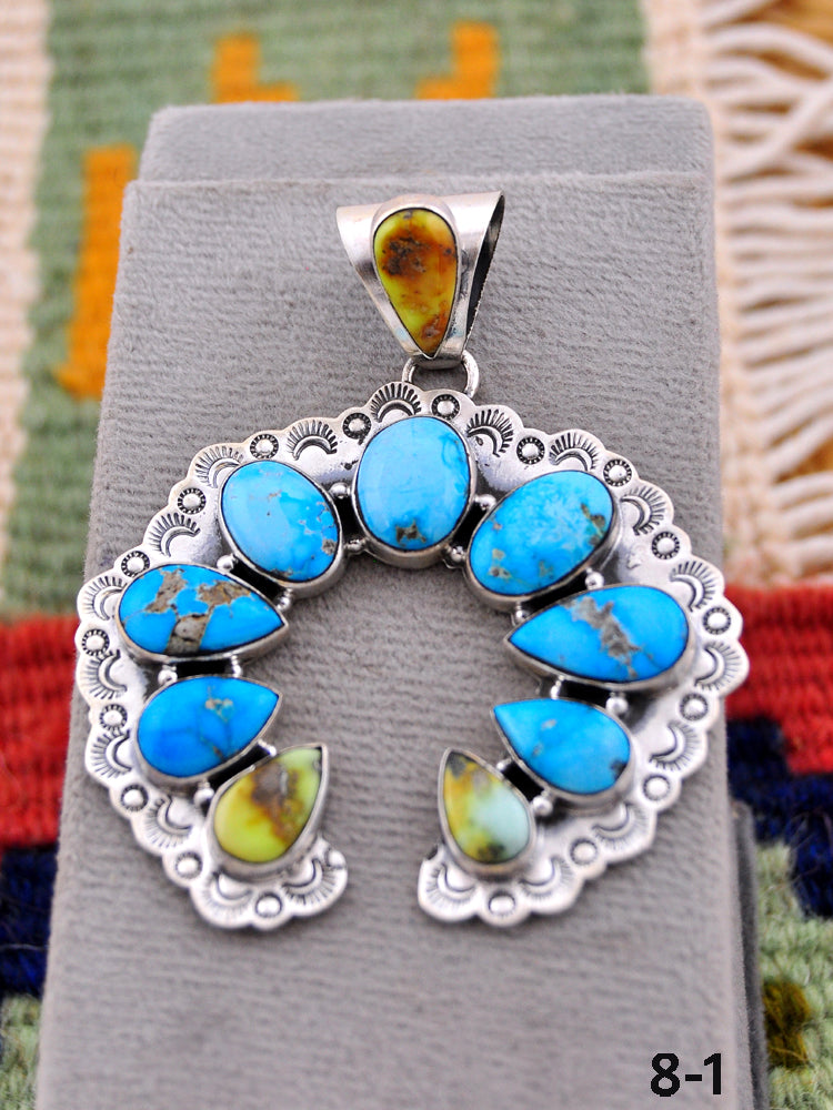 Southwest Made White Water Turquoise with Palomino & Sterling Silver Pendant