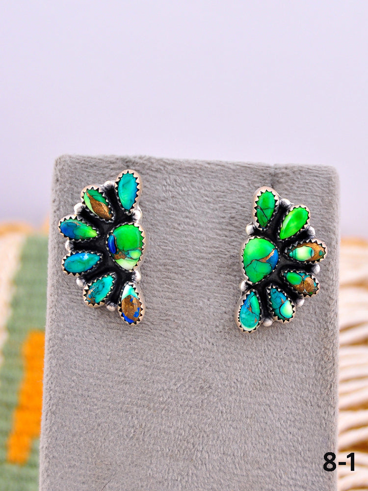 Southwest Made Peacock Dahlia & Sterling Silver Post Earrings