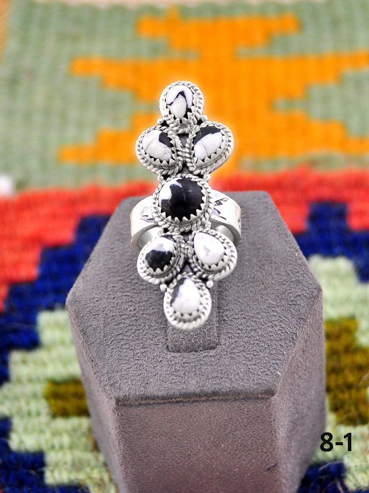Southwest Handmade White Buffalo & Sterling Silver Adjustable Ring