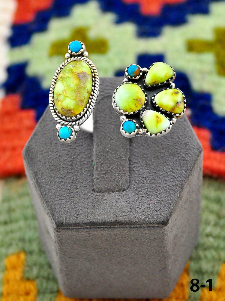 Southwest Handmade Palomino Turquoise with Mohave Turquoise & Sterling Silver Adjustable Ring