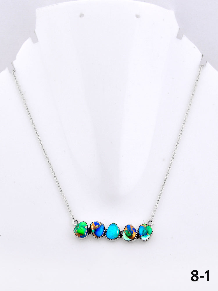Southwest Made Peacock Dahlia & Sterling Silver Necklace