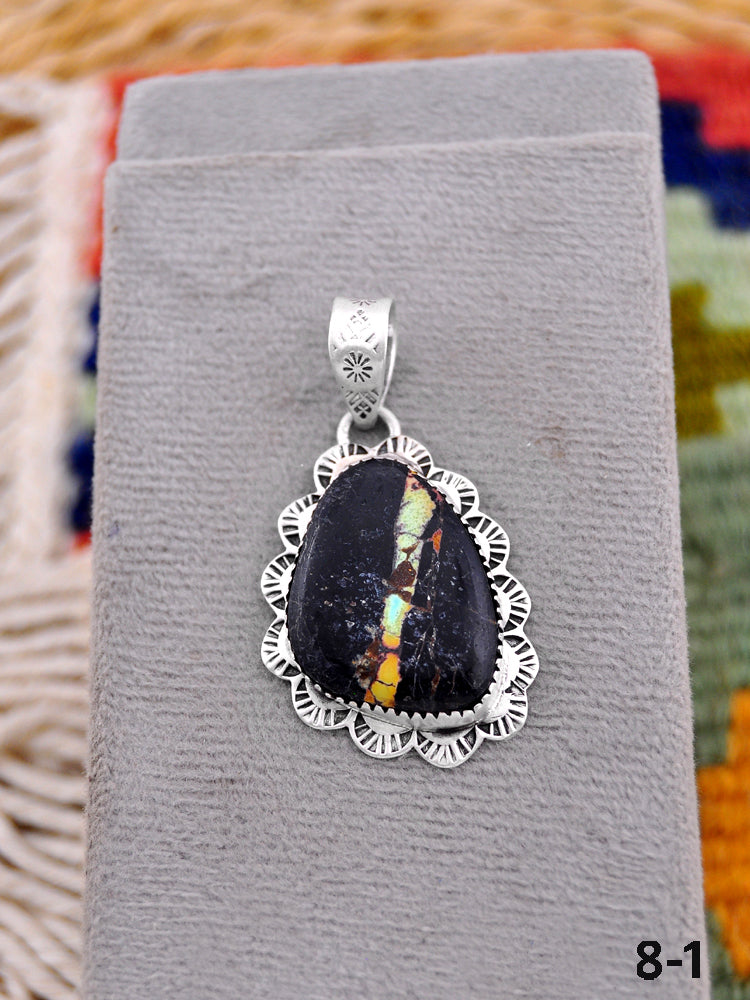 Southwest Made Black Jack Turquoise & Sterling Silver Pendant