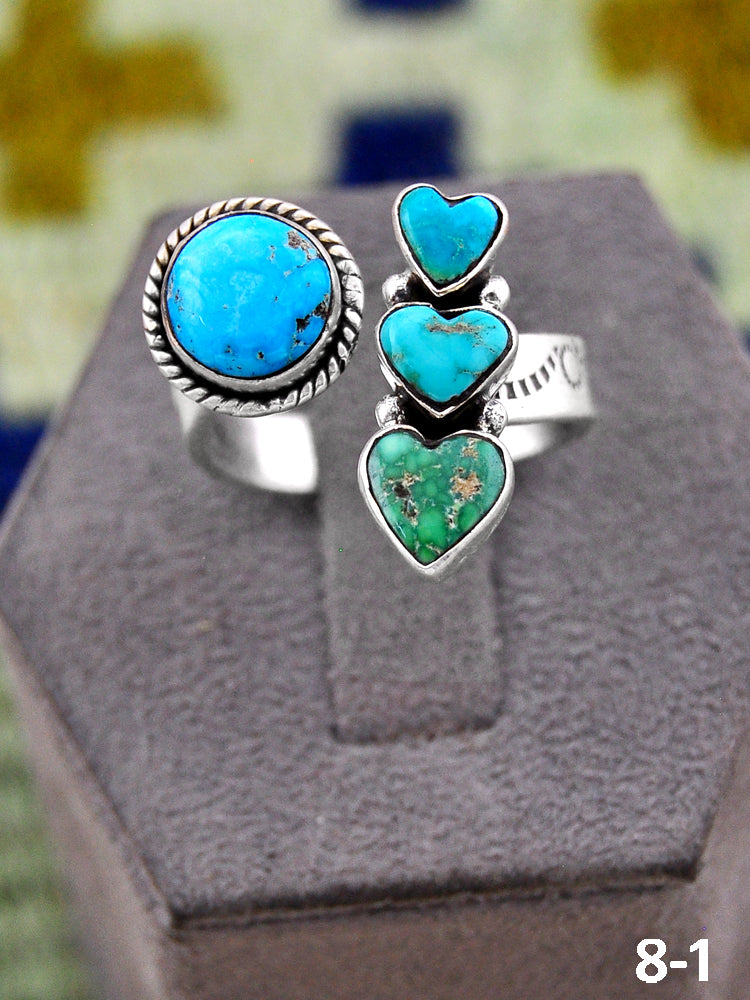 Southwest Handmade Emerald Valley with White Water & Sterling Silver Adjustable Ring