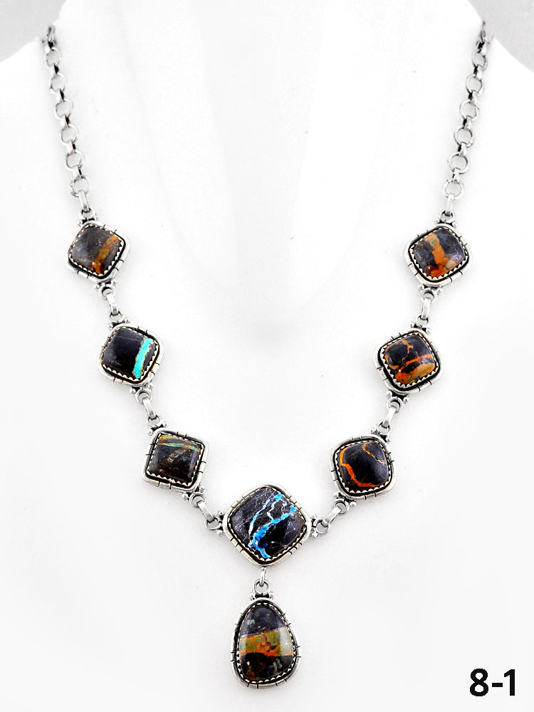 Southwest Made Black Jack Turquoise & Sterling Silver Necklace
