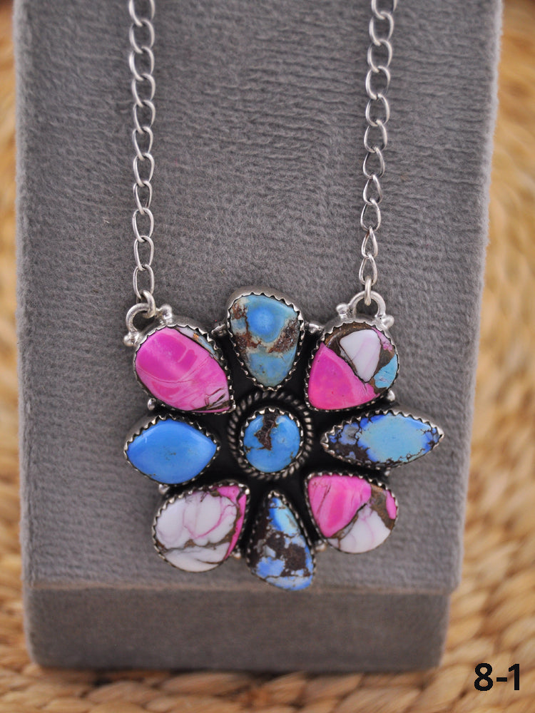 Southwest Handmade Multi Stone & Sterling Silver Cluster Necklace