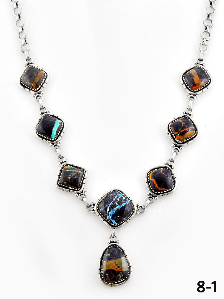 Southwest Made Black Jack Turquoise & Sterling Silver Necklace