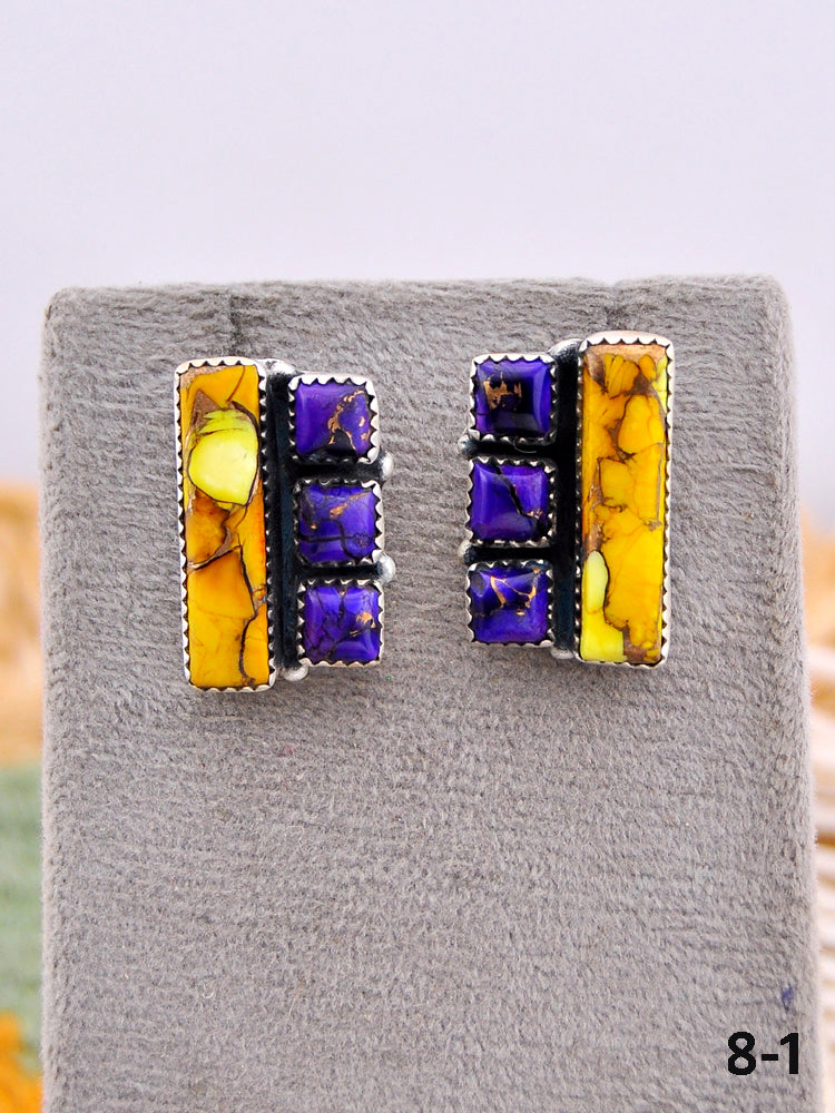 Southwest Made Multi Stone & Sterling Silver Post Earrings