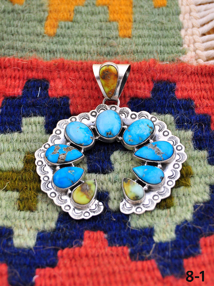 Southwest Made White Water Turquoise with Palomino & Sterling Silver Pendant