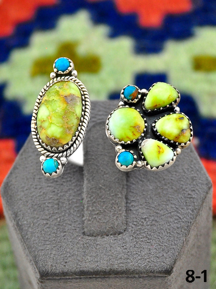 Southwest Handmade Palomino Turquoise with Mohave Turquoise & Sterling Silver Adjustable Ring