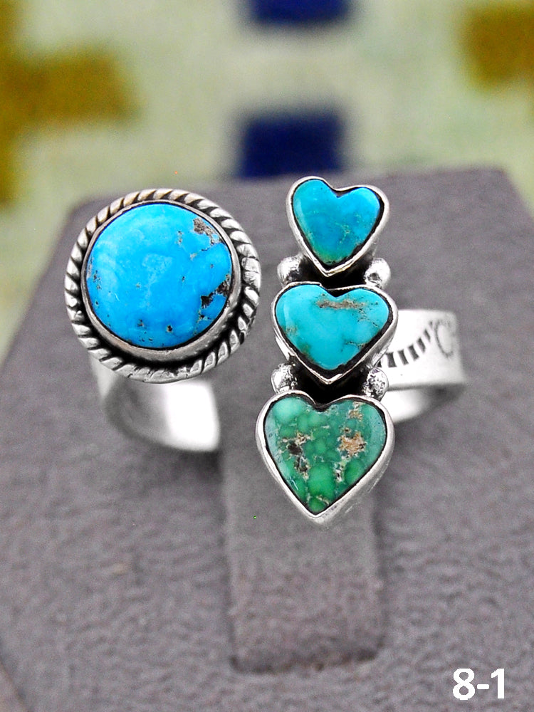 Southwest Handmade Emerald Valley with White Water & Sterling Silver Adjustable Ring