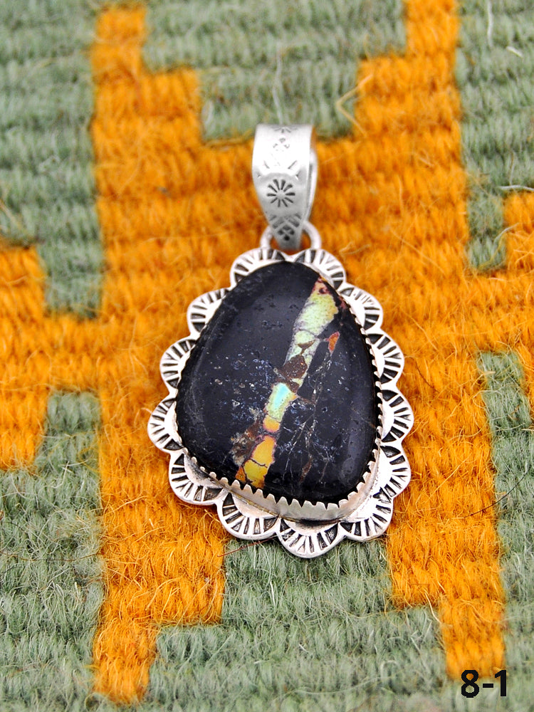 Southwest Made Black Jack Turquoise & Sterling Silver Pendant