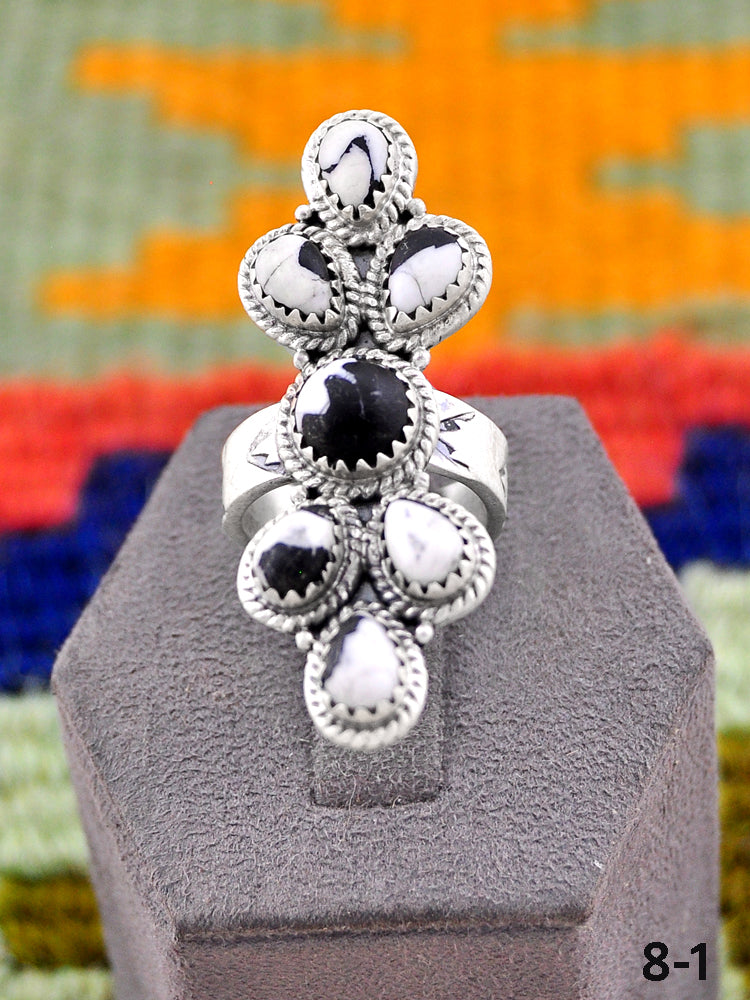 Southwest Handmade White Buffalo & Sterling Silver Adjustable Ring