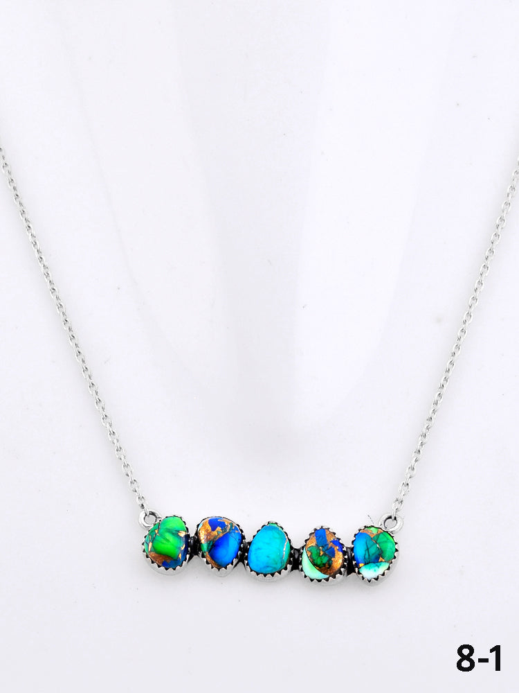 Southwest Made Peacock Dahlia & Sterling Silver Necklace