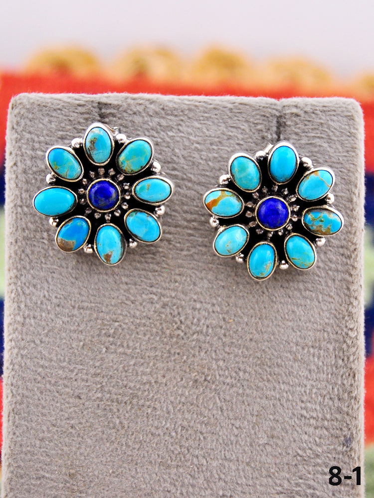 Southwest Made Lapis Lazuli with Kingman Turquoise & Sterling Silver Post Earrings