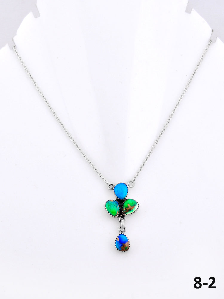 Southwest Made Peacock Dahlia & Sterling Silver Necklace