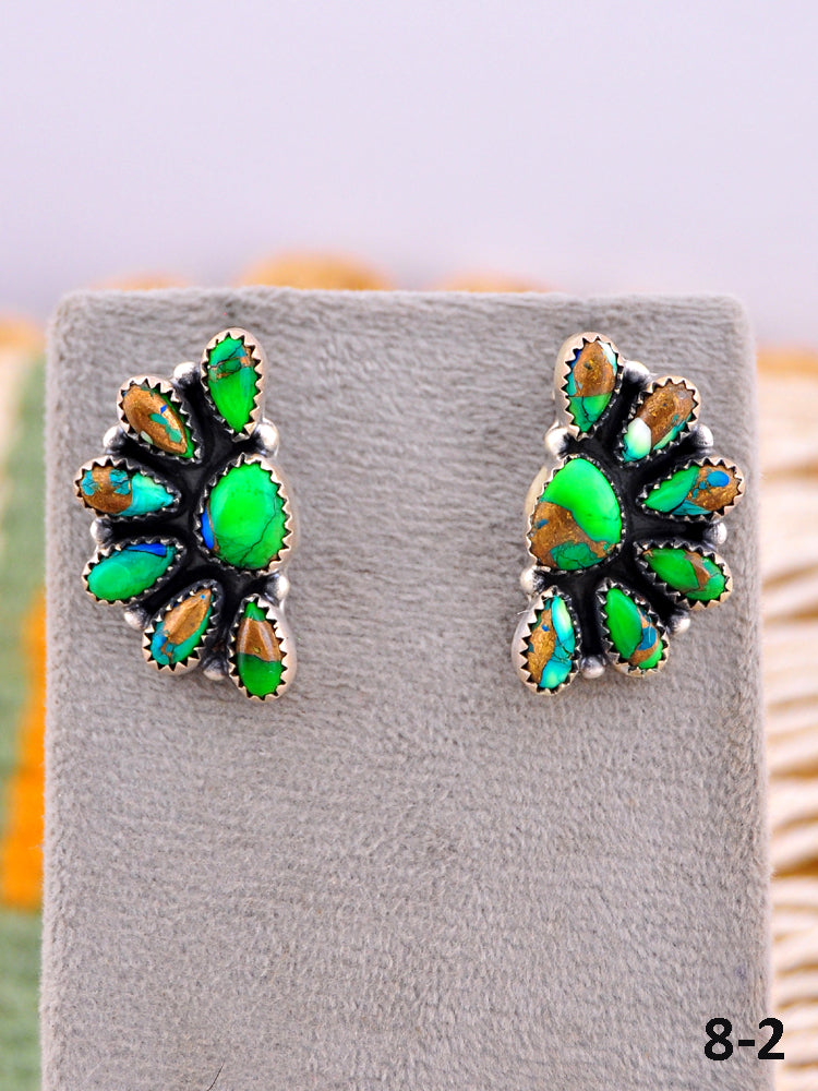 Southwest Made Peacock Dahlia & Sterling Silver Post Earrings