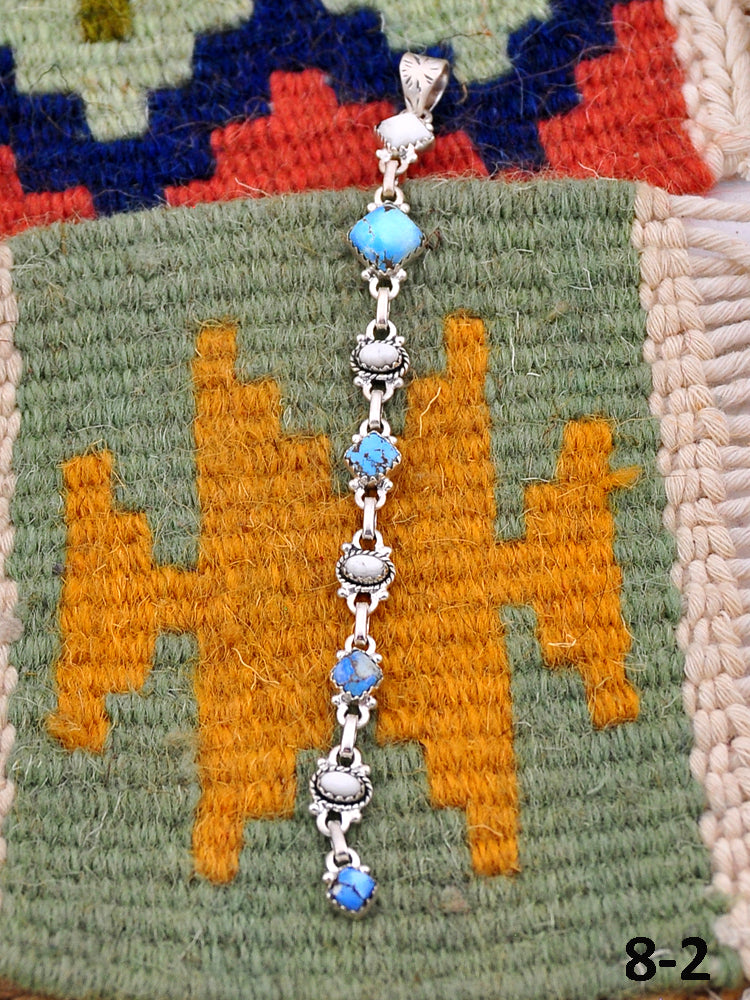 Southwest Handmade White Buffalo with Golden Hills Turquoise & Sterling Silver Pendants