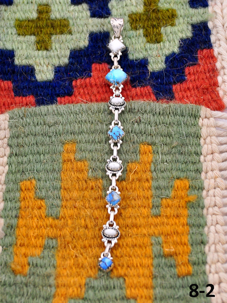 Southwest Handmade White Buffalo with Golden Hills Turquoise & Sterling Silver Pendants