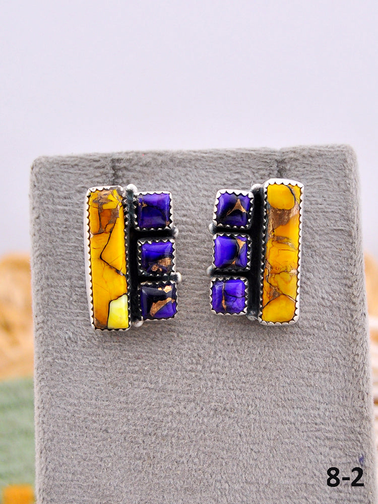 Southwest Made Multi Stone & Sterling Silver Post Earrings