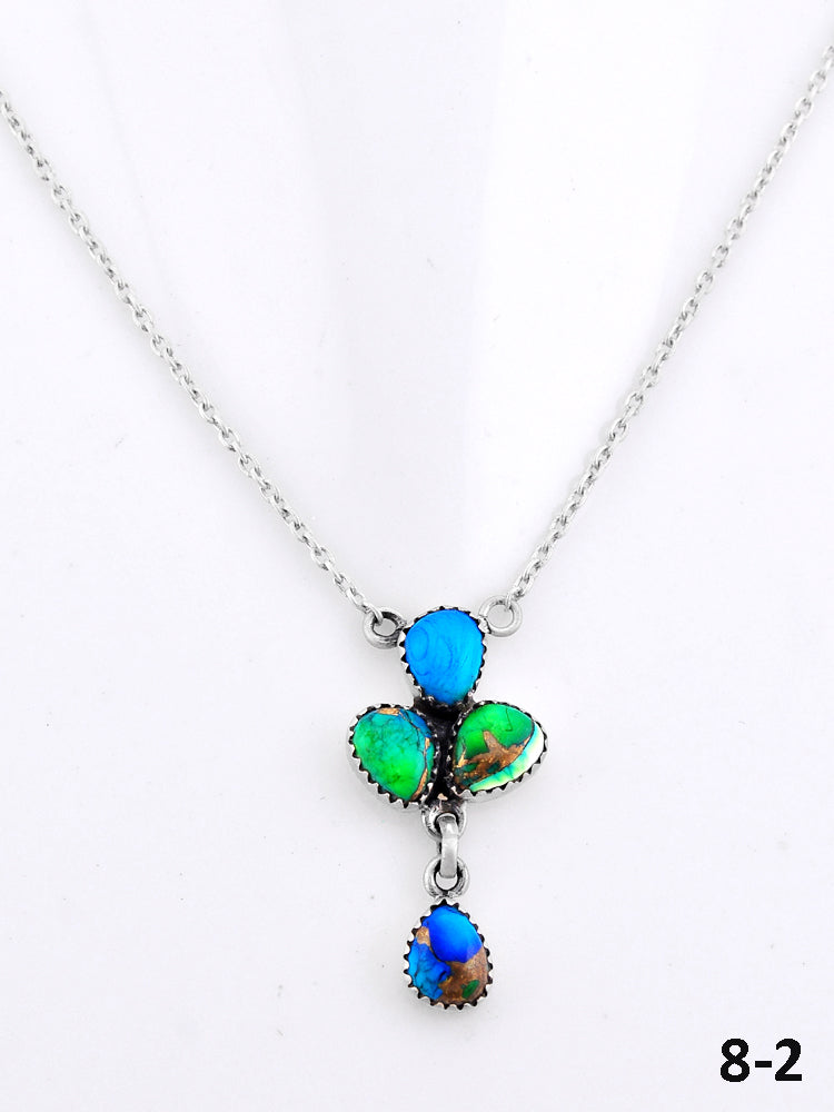 Southwest Made Peacock Dahlia & Sterling Silver Necklace