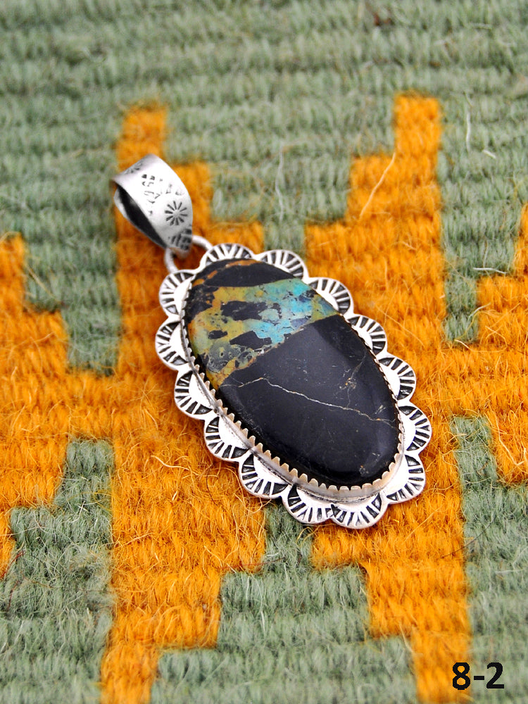 Southwest Made Black Jack Turquoise & Sterling Silver Pendant