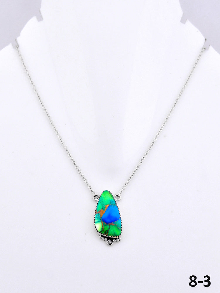 Southwest Made Peacock Dahlia & Sterling Silver Necklace