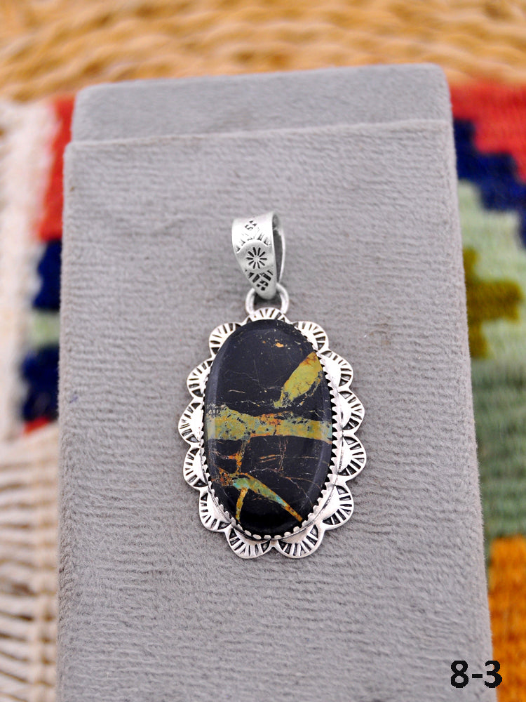 Southwest Made Black Jack Turquoise & Sterling Silver Pendant