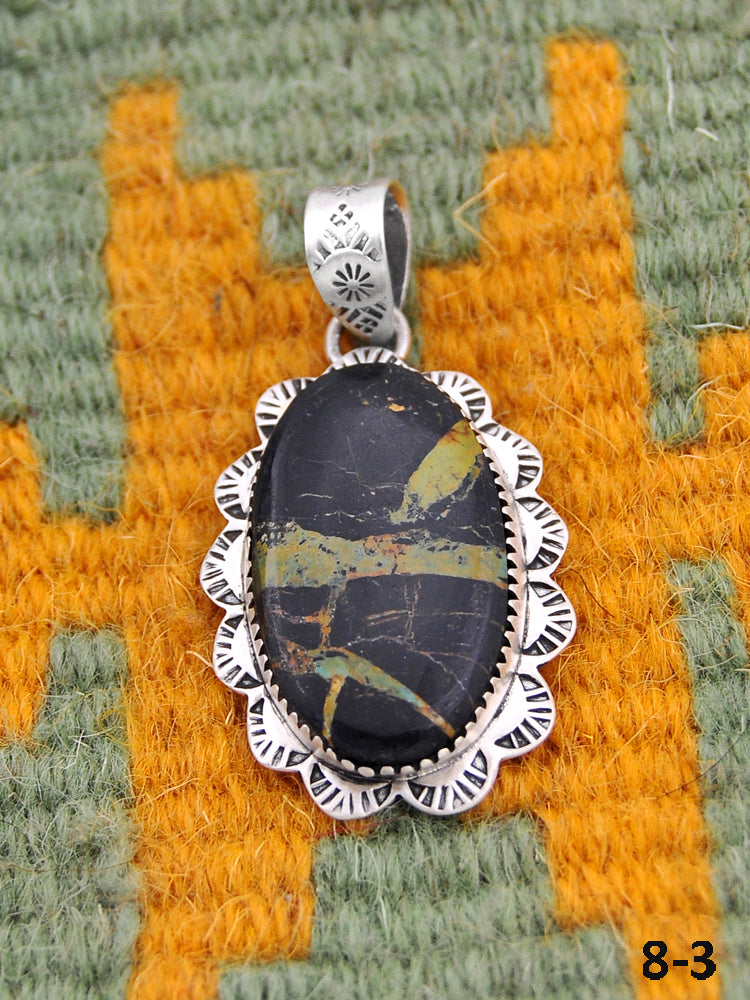 Southwest Made Black Jack Turquoise & Sterling Silver Pendant
