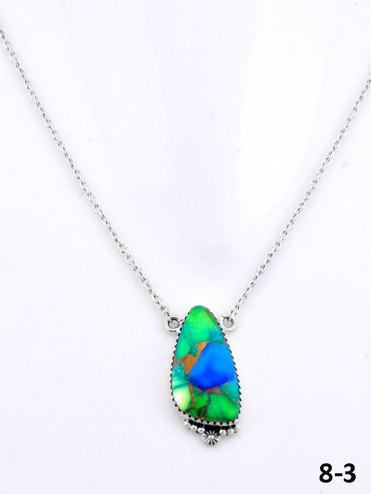 Southwest Made Peacock Dahlia & Sterling Silver Necklace