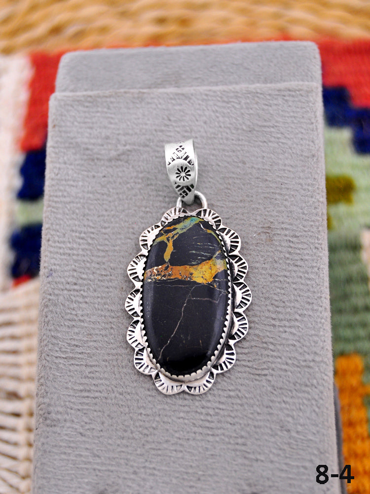Southwest Made Black Jack Turquoise & Sterling Silver Pendant