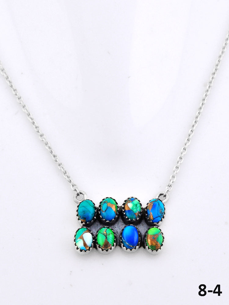 Southwest Made Peacock Dahlia & Sterling Silver Necklace