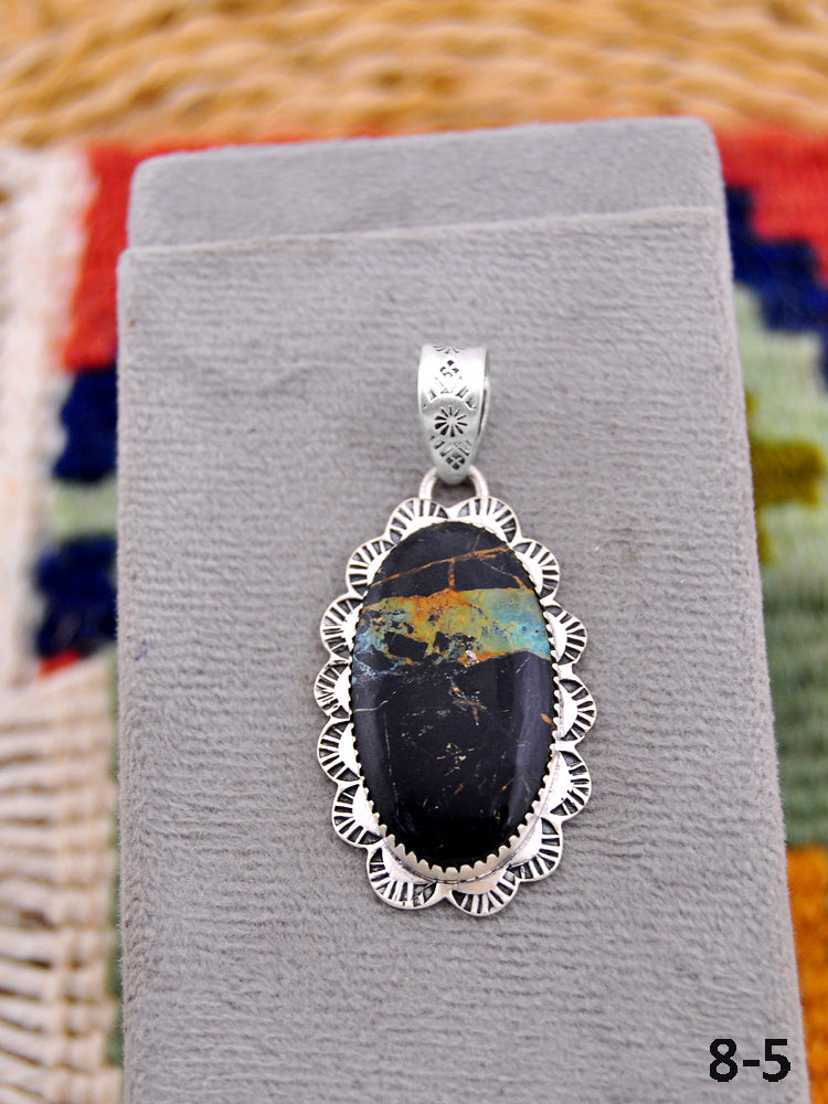 Southwest Made Black Jack Turquoise & Sterling Silver Pendant