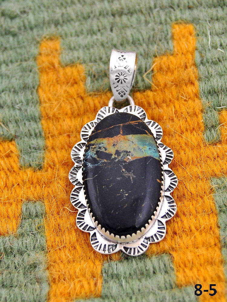 Southwest Made Black Jack Turquoise & Sterling Silver Pendant