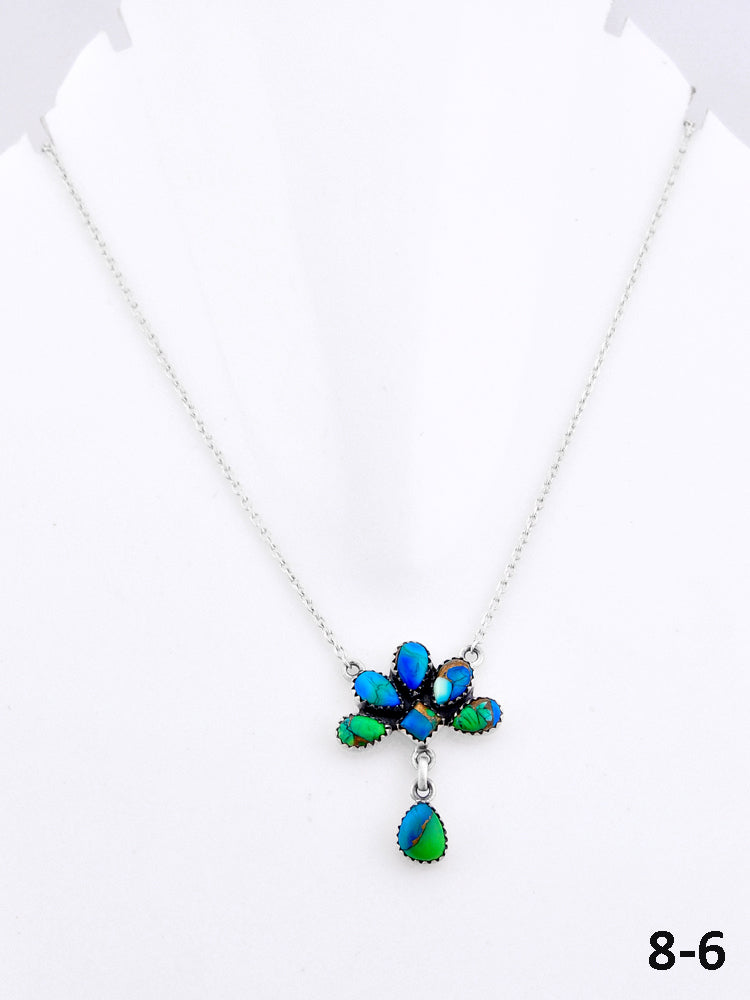 Southwest Made Peacock Dahlia & Sterling Silver Necklace