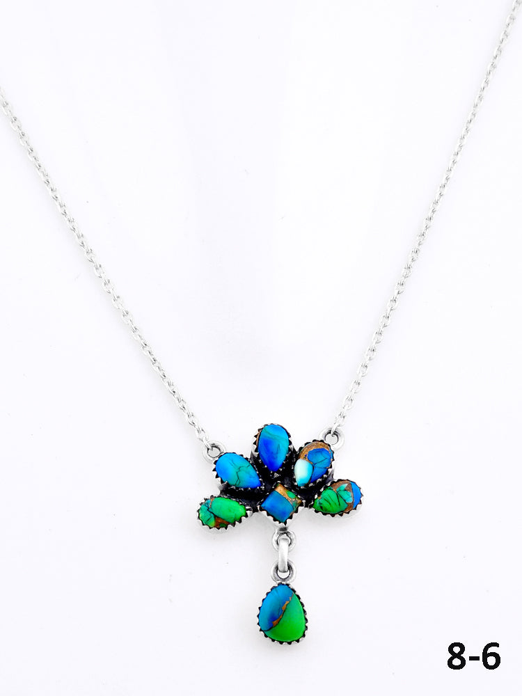 Southwest Made Peacock Dahlia & Sterling Silver Necklace