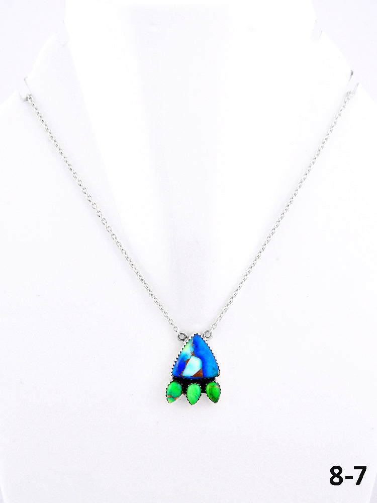 Southwest Made Peacock Dahlia & Sterling Silver Necklace