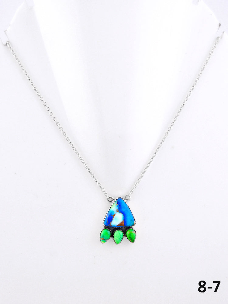 Southwest Made Peacock Dahlia & Sterling Silver Necklace