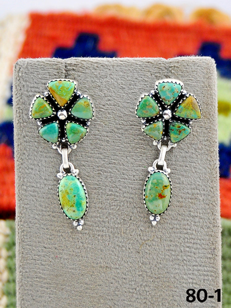 Southwest Made Cripple Creek Turquoise & Sterling Silver Post Dangle Earrings