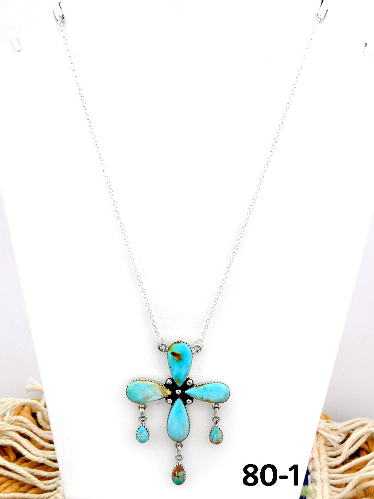 Southwest Made Ribbon Royston Turquoise & Sterling Silver Necklace