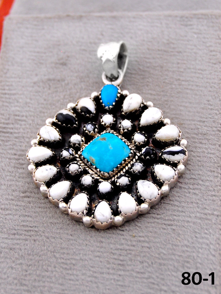 Southwest Handmade Santa Maria Turquoise with White Buffalo & Sterling Silver Pendants