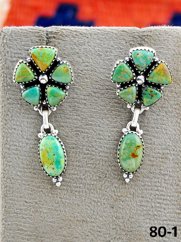 Southwest Made Cripple Creek Turquoise & Sterling Silver Post Dangle Earrings