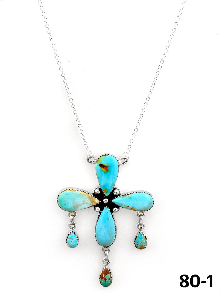 Southwest Made Ribbon Royston Turquoise & Sterling Silver Necklace