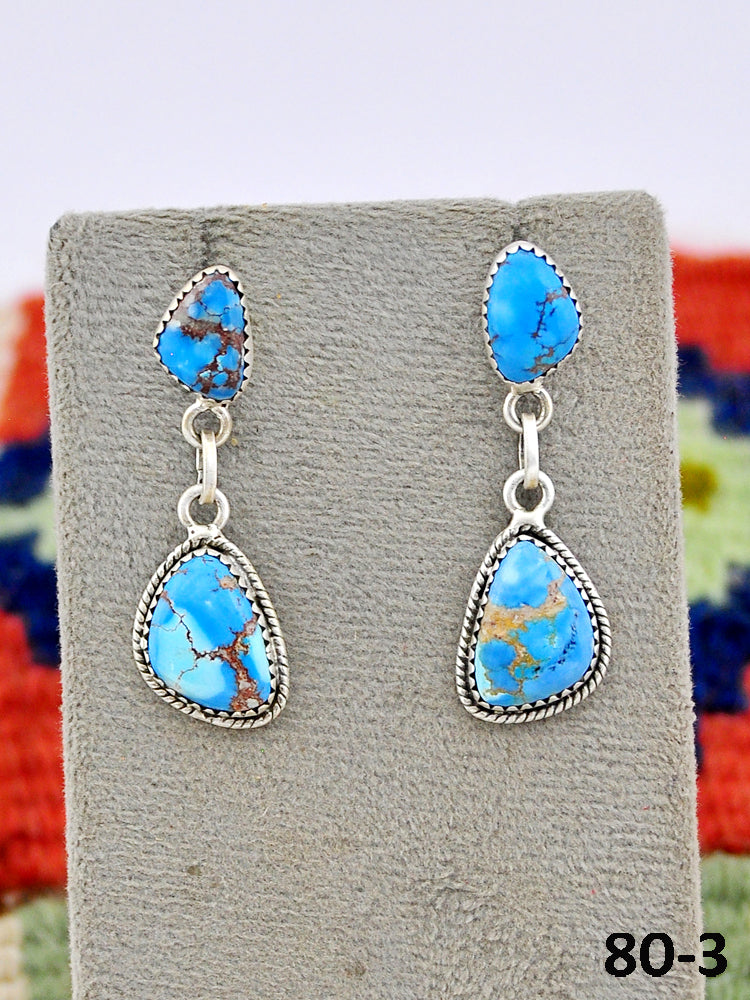 Southwest Made Golden Hill’s Turquoise & Sterling Silver Post Dangle Earrings