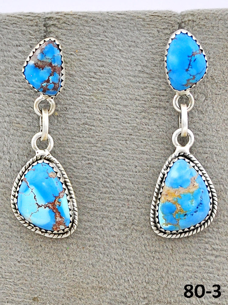 Southwest Made Golden Hill’s Turquoise & Sterling Silver Post Dangle Earrings