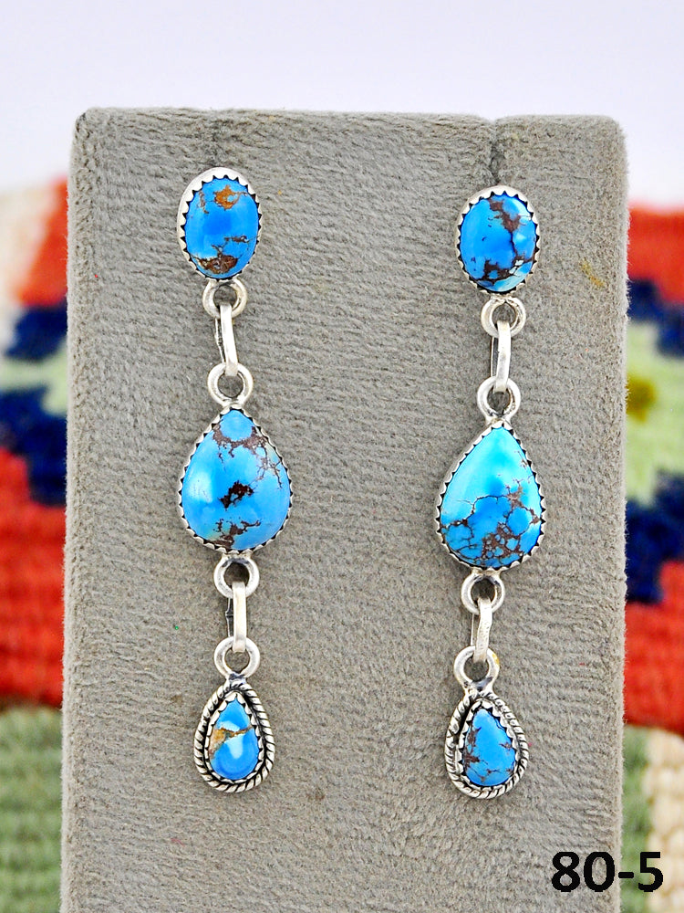 Southwest Made Golden Hill’s Turquoise & Sterling Silver Post Dangle Earrings