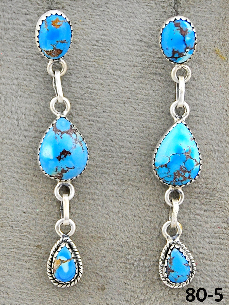 Southwest Made Golden Hill’s Turquoise & Sterling Silver Post Dangle Earrings