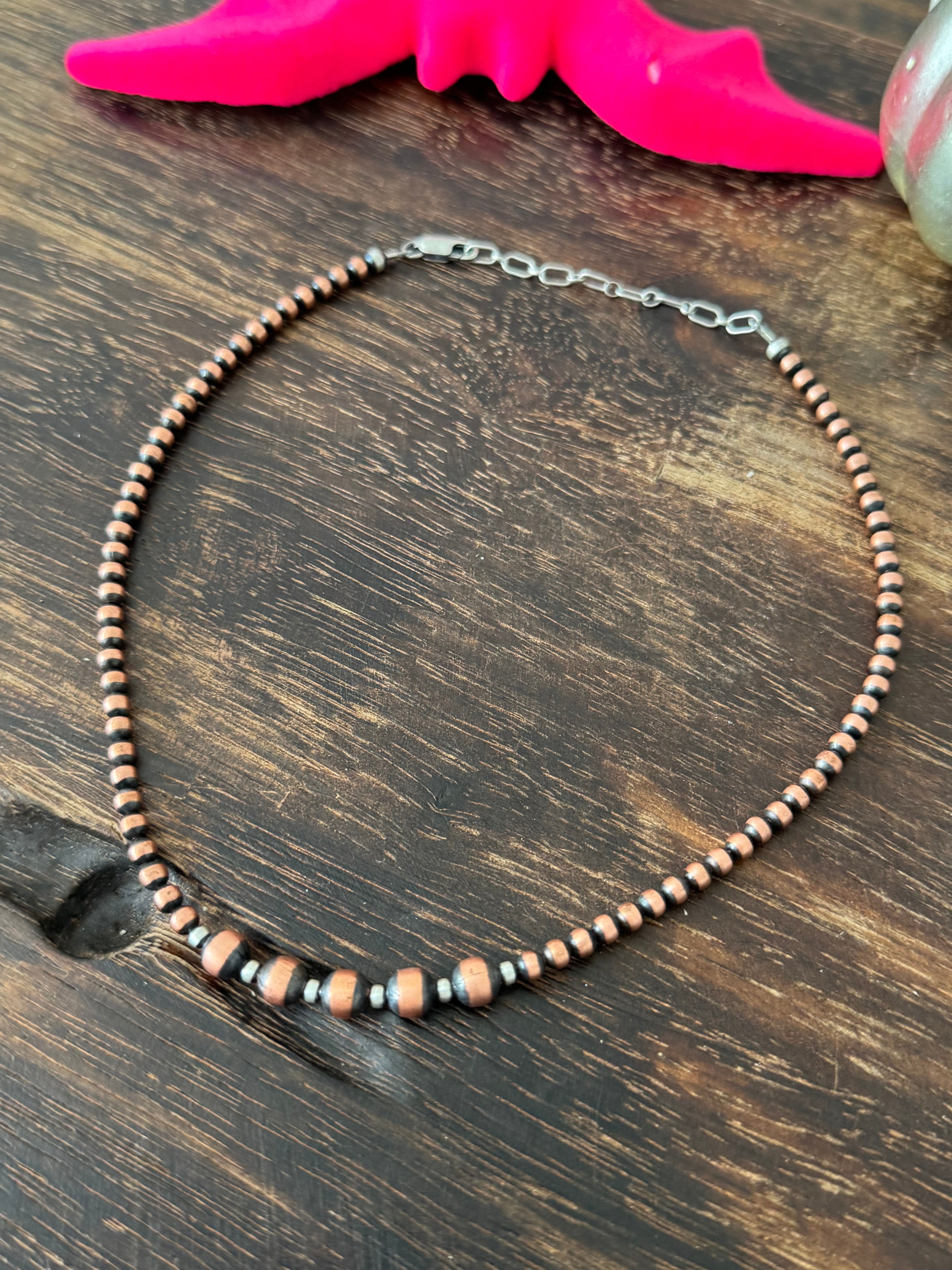 Navajo Strung Copper & Sterling Silver Graduated Beaded Necklace